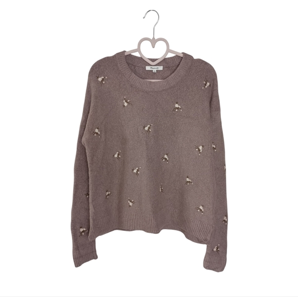 Embroidered Cross-Stitch Floral Sweater - Heather Lavender Size Small Retail$110 - Picture 5 of 13